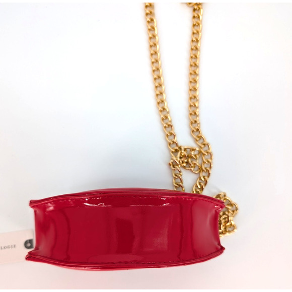 Anthropologie Glossy Red Patent Leather Lips Chain Strap Mini Handbag Retro Glam - Picture 11 of 14
